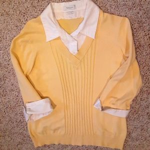 Sweater with fake collar and 3/4 sleeve